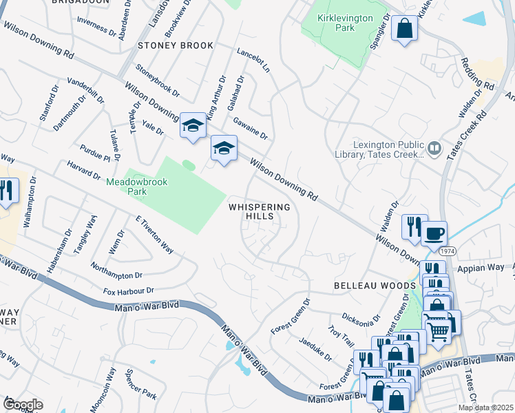 map of restaurants, bars, coffee shops, grocery stores, and more near in Lexington