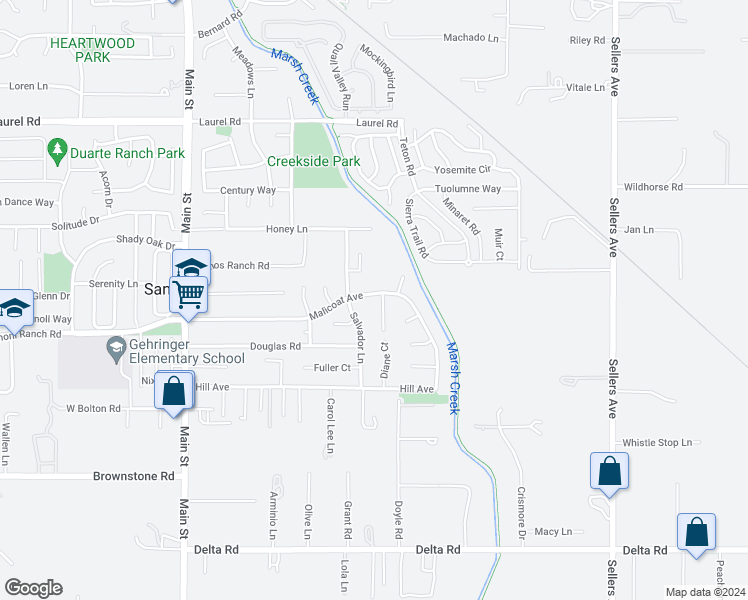 map of restaurants, bars, coffee shops, grocery stores, and more near 307 Malicoat Avenue in Oakley