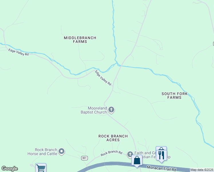 map of restaurants, bars, coffee shops, grocery stores, and more near 4020-4086 Edge Valley Road in North Garden