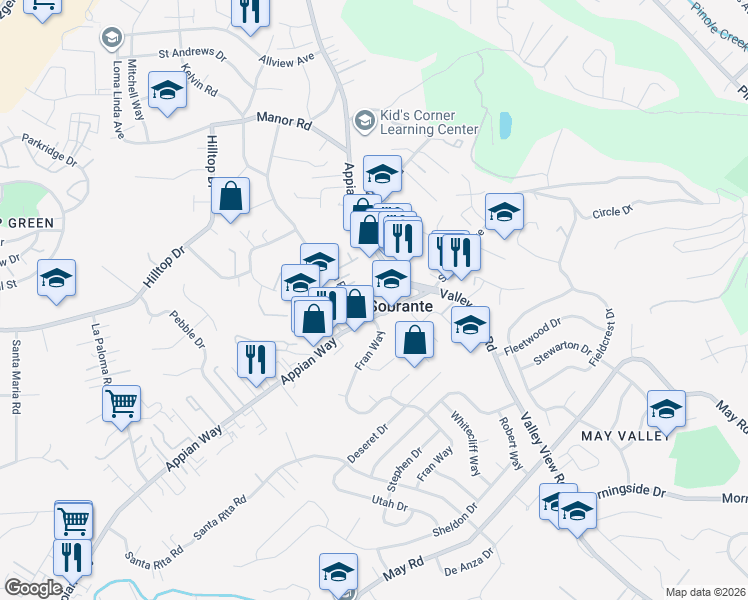 map of restaurants, bars, coffee shops, grocery stores, and more near 5047 Appian Way in El Sobrante