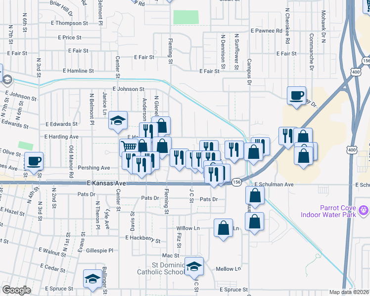map of restaurants, bars, coffee shops, grocery stores, and more near 1157-1199 J C Street in Garden City