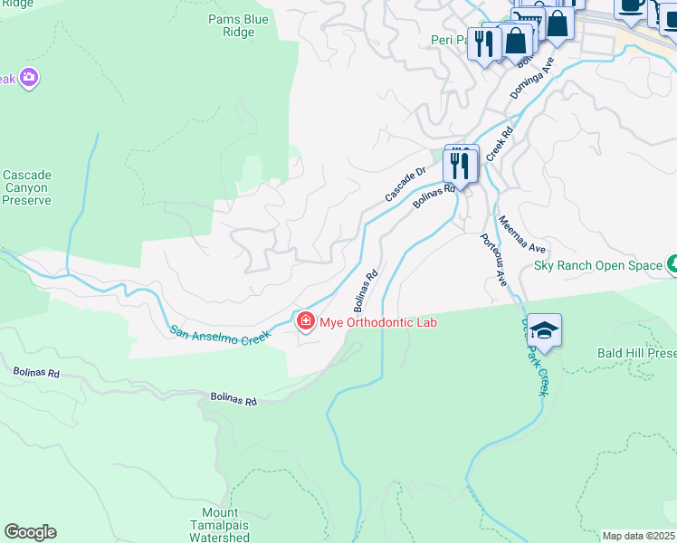 map of restaurants, bars, coffee shops, grocery stores, and more near 266 Cascade Drive in Fairfax
