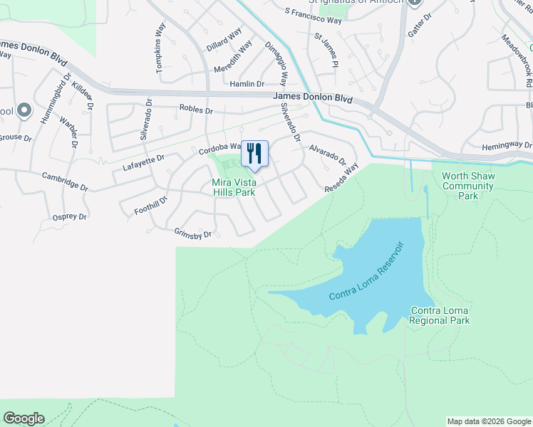 map of restaurants, bars, coffee shops, grocery stores, and more near 2347 Glendale Circle in Antioch