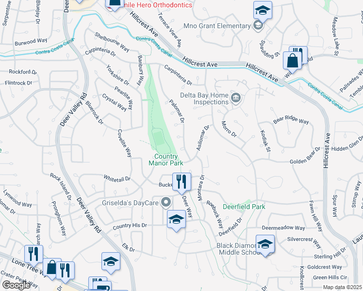 map of restaurants, bars, coffee shops, grocery stores, and more near 2640 Point Andrus Court in Antioch