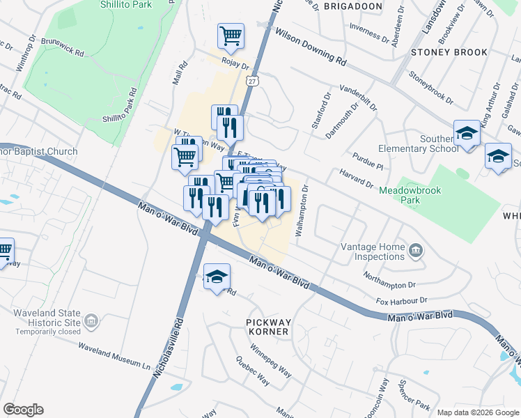 map of restaurants, bars, coffee shops, grocery stores, and more near 105 Summit At Fritz Farm in Lexington