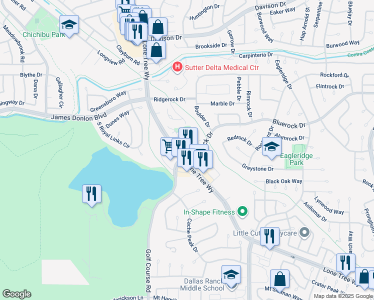 map of restaurants, bars, coffee shops, grocery stores, and more near 3806 Amerigo Court in Antioch