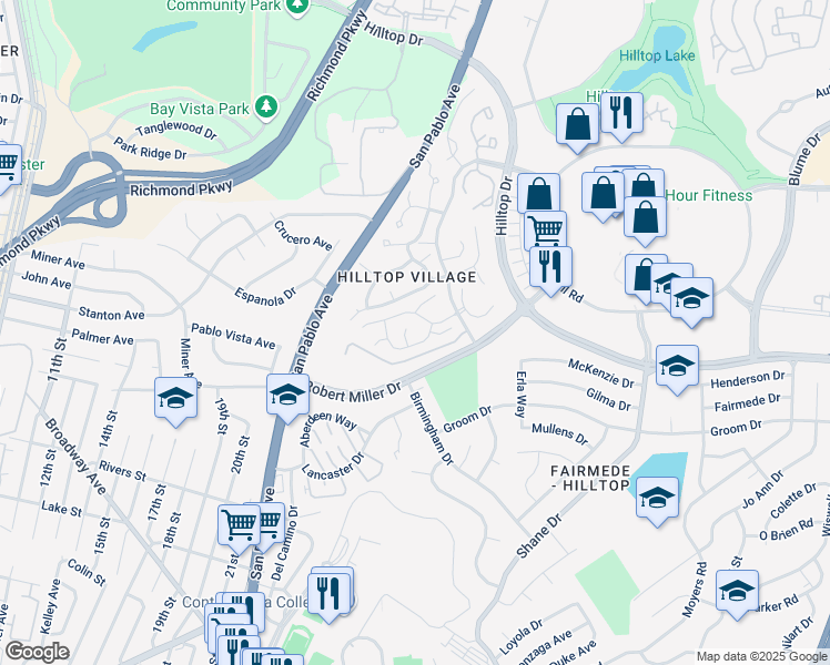 map of restaurants, bars, coffee shops, grocery stores, and more near 3232 Highpointe Court in San Pablo