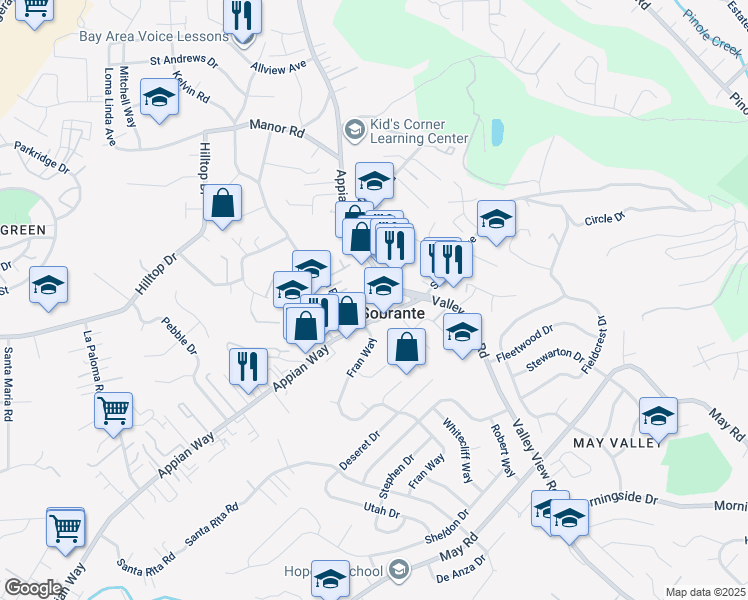 map of restaurants, bars, coffee shops, grocery stores, and more near in El Sobrante