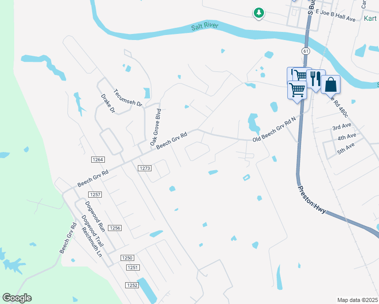 map of restaurants, bars, coffee shops, grocery stores, and more near 320 South Shore Drive in Shepherdsville