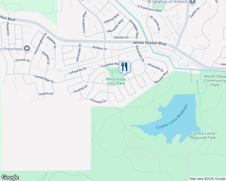 map of restaurants, bars, coffee shops, grocery stores, and more near 2390 Peachtree Circle in Antioch