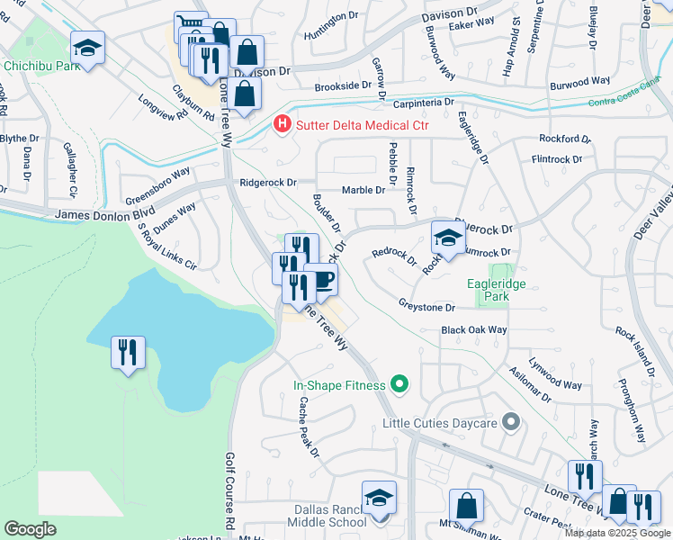 map of restaurants, bars, coffee shops, grocery stores, and more near 4053 Lone Tree Way in Antioch