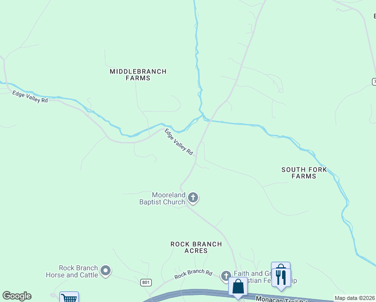 map of restaurants, bars, coffee shops, grocery stores, and more near 4020 Edge Valley Road in North Garden