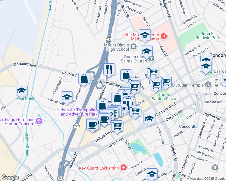 map of restaurants, bars, coffee shops, grocery stores, and more near 2170 Fremont Street in Concord