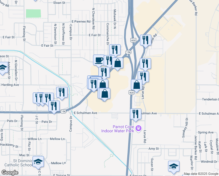 map of restaurants, bars, coffee shops, grocery stores, and more near 2310 East Kansas Avenue in Garden City