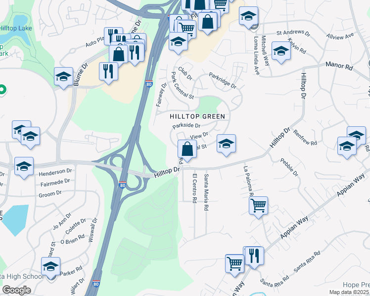 map of restaurants, bars, coffee shops, grocery stores, and more near 908 View Drive in Richmond