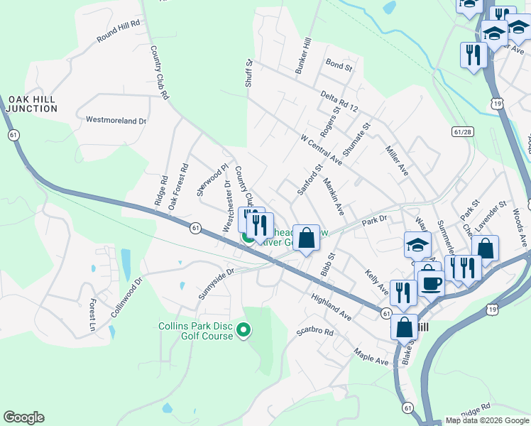 map of restaurants, bars, coffee shops, grocery stores, and more near 204 Burkholder St in Oak Hill