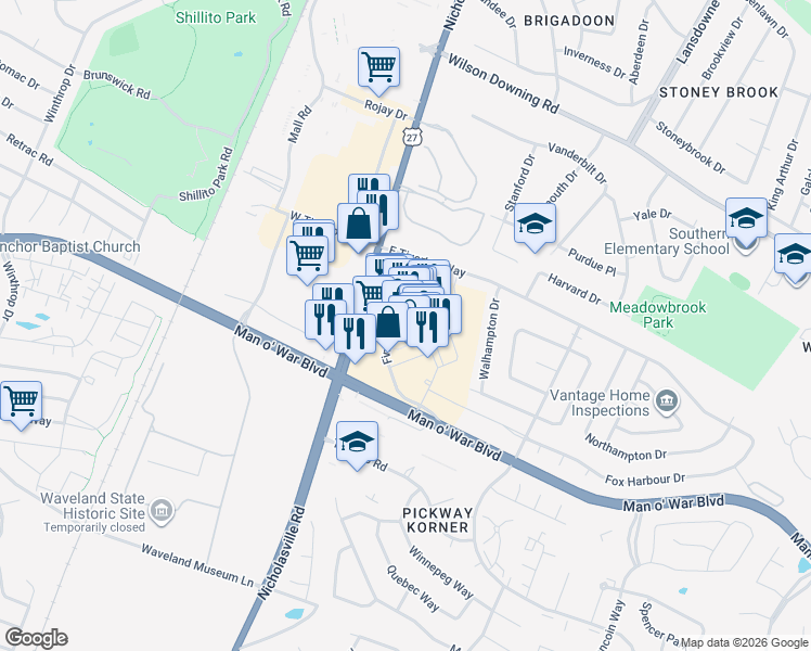 map of restaurants, bars, coffee shops, grocery stores, and more near Larue in Lexington