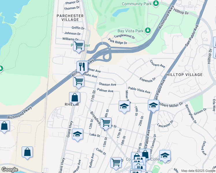 map of restaurants, bars, coffee shops, grocery stores, and more near 1232 Stanton Avenue in San Pablo