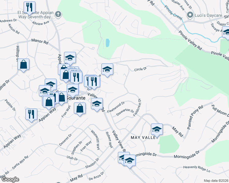 map of restaurants, bars, coffee shops, grocery stores, and more near 5266 Sunset Drive in El Sobrante