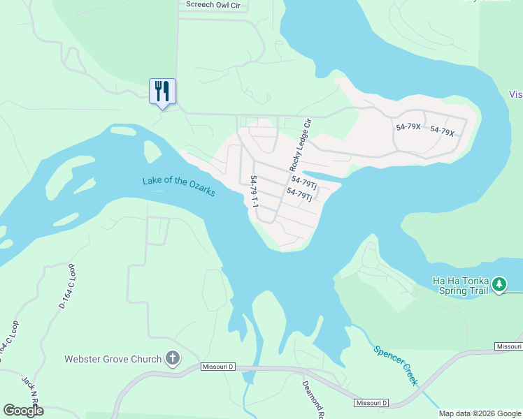 map of restaurants, bars, coffee shops, grocery stores, and more near 2-98 Turtle Dove Drive in Camdenton
