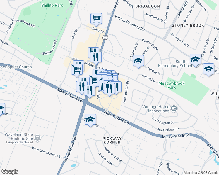 map of restaurants, bars, coffee shops, grocery stores, and more near 105 Summit At Fritz Farm in Lexington