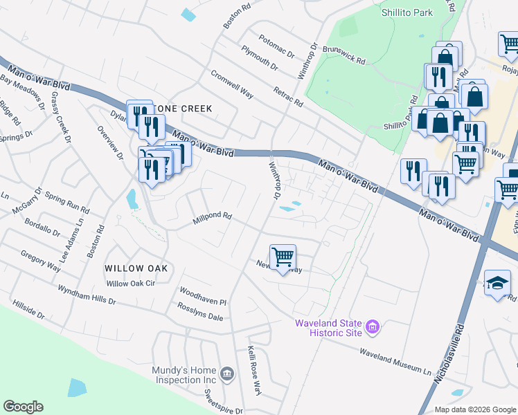 map of restaurants, bars, coffee shops, grocery stores, and more near 3628 Mossbridge Way in Lexington
