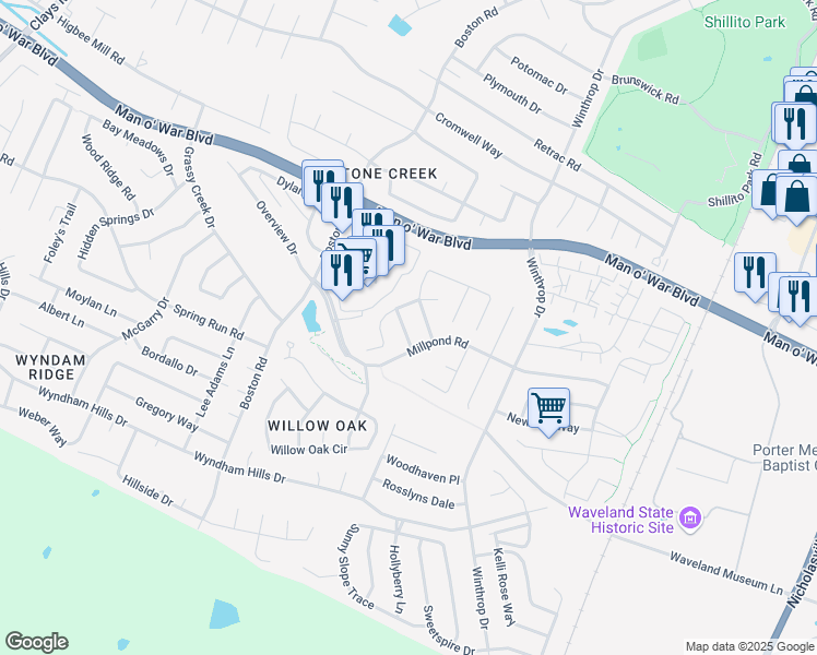 map of restaurants, bars, coffee shops, grocery stores, and more near 3716 Weeping Willow Way in Lexington