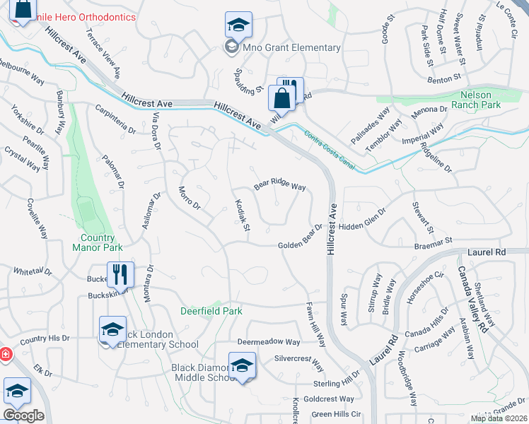 map of restaurants, bars, coffee shops, grocery stores, and more near 3237 Oso Grande Way in Antioch