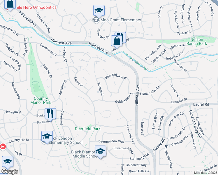 map of restaurants, bars, coffee shops, grocery stores, and more near 3237 Oso Grande Way in Antioch