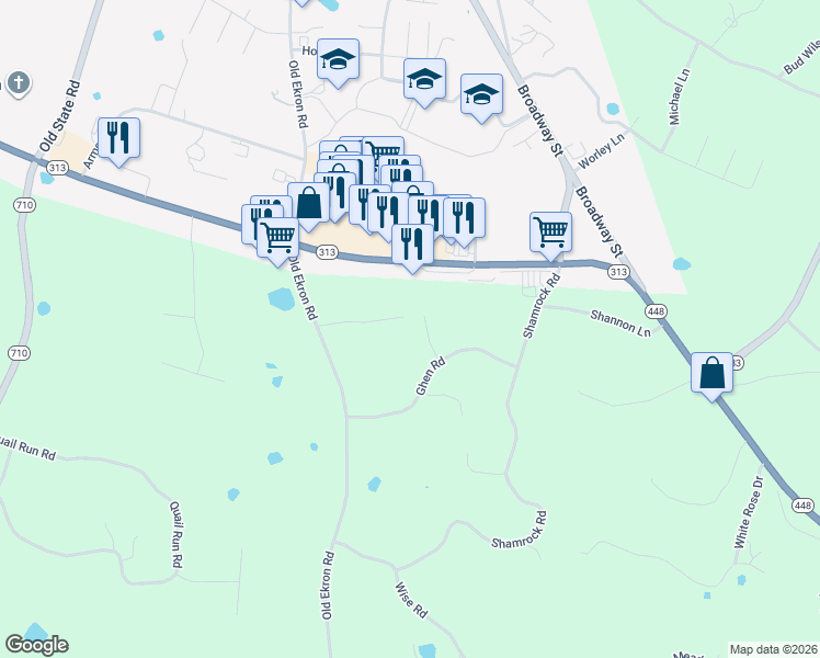 map of restaurants, bars, coffee shops, grocery stores, and more near 99 Ruthie Court in Brandenburg