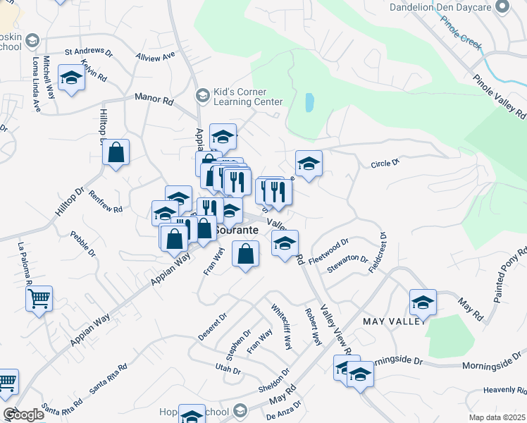 map of restaurants, bars, coffee shops, grocery stores, and more near 6 Sobrante Ct in El Sobrante