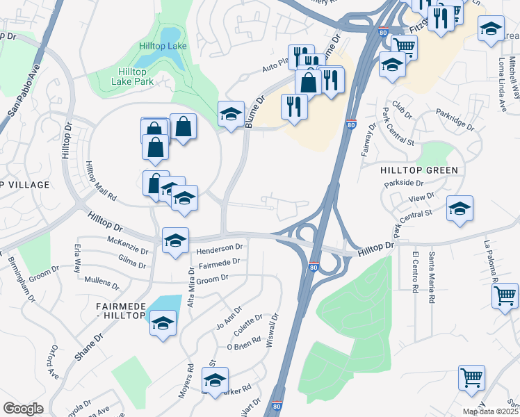 map of restaurants, bars, coffee shops, grocery stores, and more near 3195 Garrity Way in Richmond