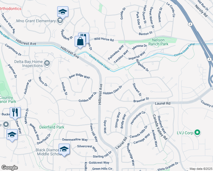 map of restaurants, bars, coffee shops, grocery stores, and more near 4494 Piper Court in Antioch