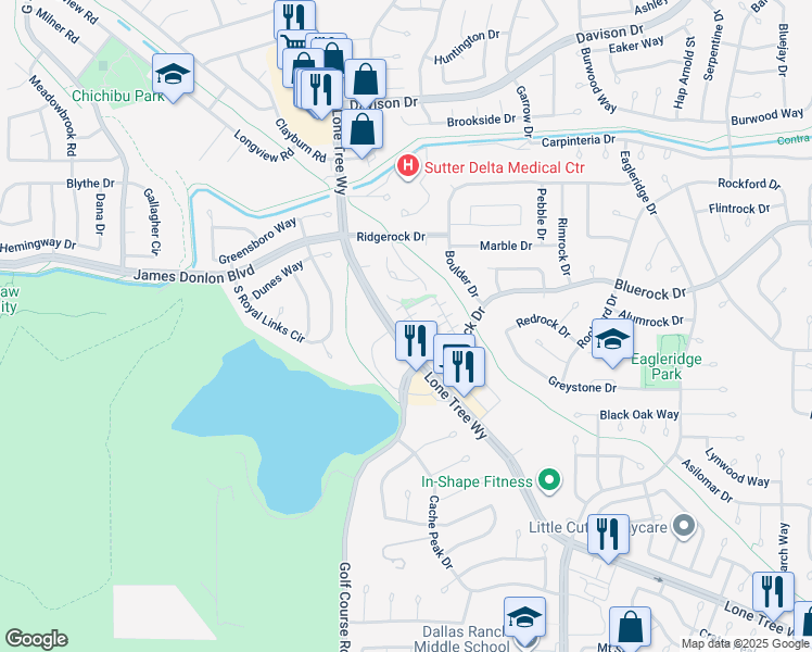map of restaurants, bars, coffee shops, grocery stores, and more near 3508 Alberti Court in Antioch