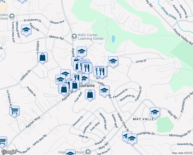 map of restaurants, bars, coffee shops, grocery stores, and more near 6 Sobrante Court in El Sobrante