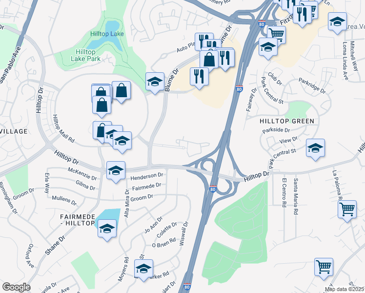 map of restaurants, bars, coffee shops, grocery stores, and more near 3195 Garrity Way in Richmond