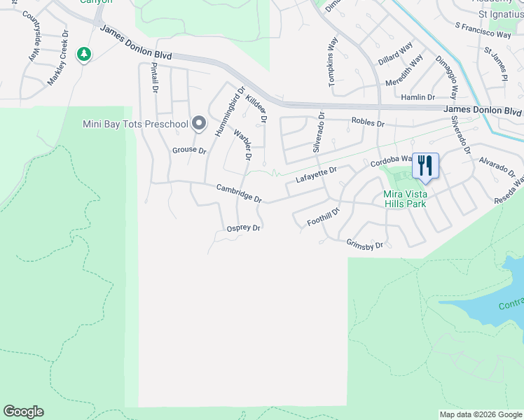 map of restaurants, bars, coffee shops, grocery stores, and more near 3805 Osprey Drive in Antioch