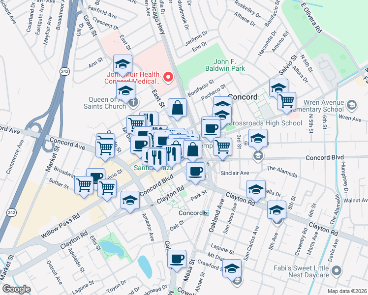 map of restaurants, bars, coffee shops, grocery stores, and more near in Concord