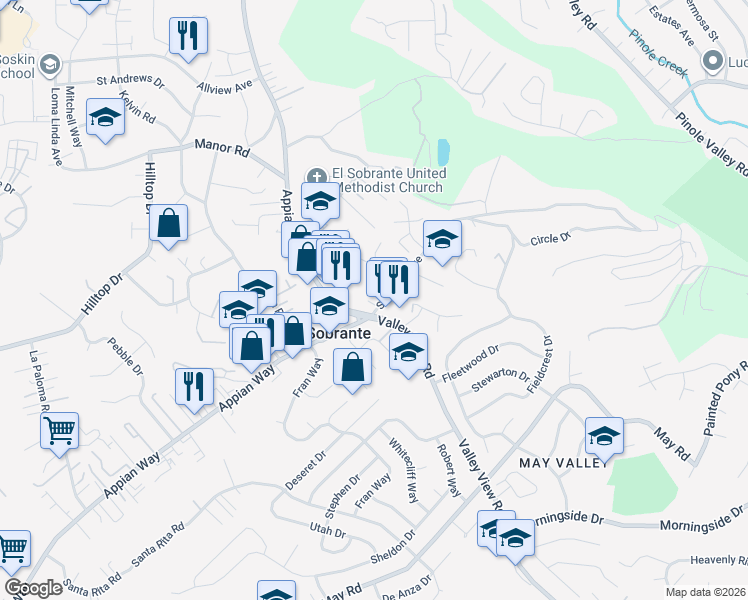 map of restaurants, bars, coffee shops, grocery stores, and more near 2 Sobrante Court in El Sobrante