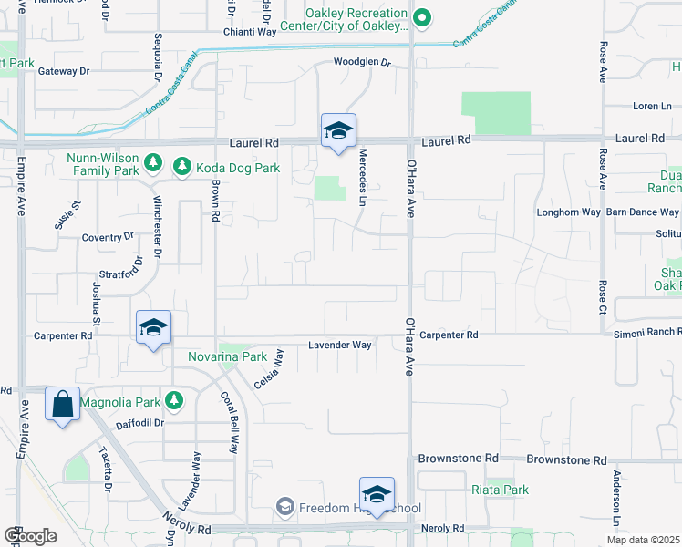 map of restaurants, bars, coffee shops, grocery stores, and more near 1180 Kay Avenue in Oakley