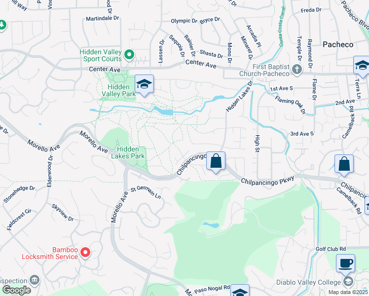 map of restaurants, bars, coffee shops, grocery stores, and more near 360 Lakehurst Drive in Martinez