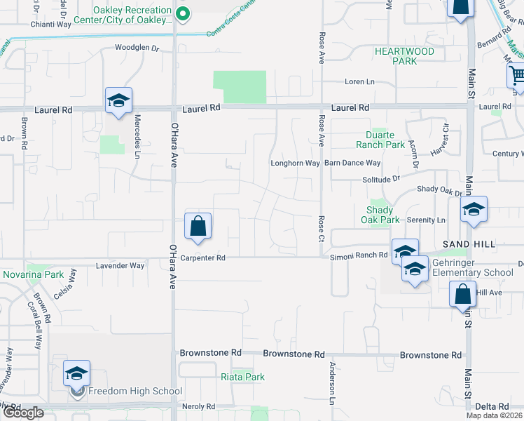 map of restaurants, bars, coffee shops, grocery stores, and more near 3676 Cloverbrook Avenue in Oakley