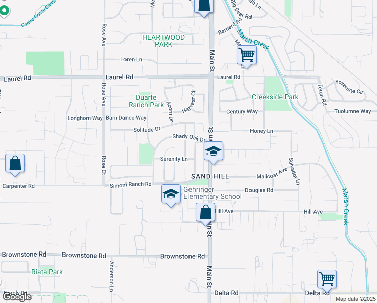 map of restaurants, bars, coffee shops, grocery stores, and more near 1040 Morning Glory Way in Oakley