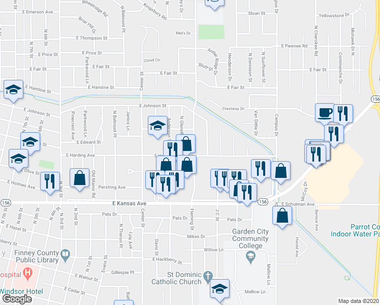 map of restaurants, bars, coffee shops, grocery stores, and more near 1601 Fleming Street in Garden City