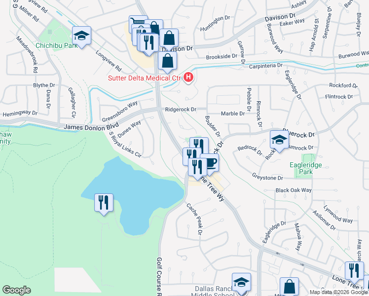 map of restaurants, bars, coffee shops, grocery stores, and more near 3504 Alberti Court in Antioch
