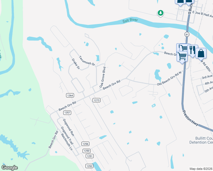 map of restaurants, bars, coffee shops, grocery stores, and more near 776 Beech Grove Road in Shepherdsville