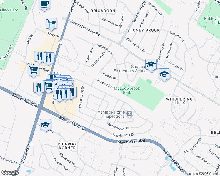map of restaurants, bars, coffee shops, grocery stores, and more near 332 Harvard Drive in Lexington