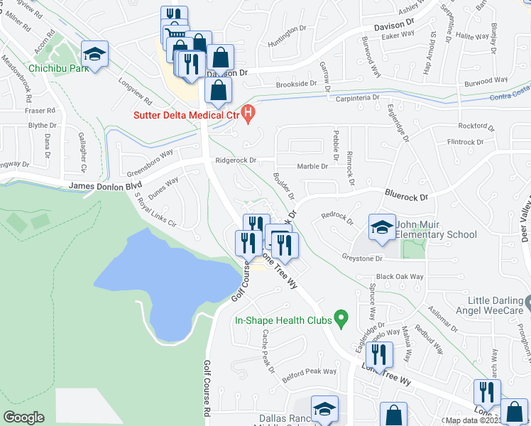 map of restaurants, bars, coffee shops, grocery stores, and more near 4604 Botticelli Court in Antioch