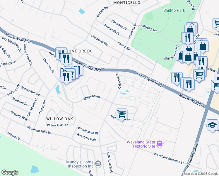 map of restaurants, bars, coffee shops, grocery stores, and more near 3617 Mossbridge Way in Lexington