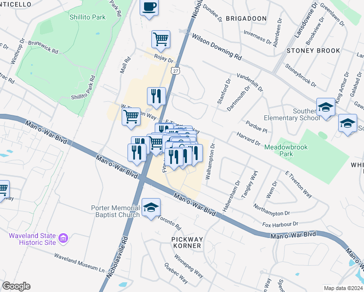 map of restaurants, bars, coffee shops, grocery stores, and more near 105 Summit At Fritz Farm in Lexington